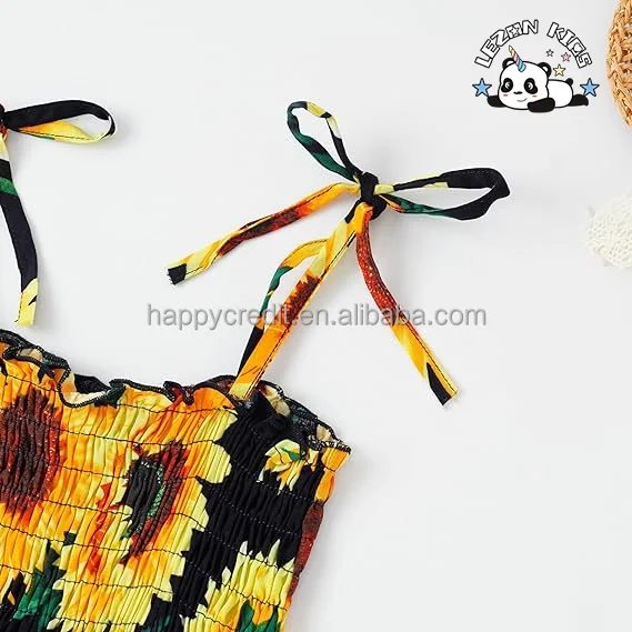 LEZONKIDS - Customizable Summer Sleeveless  Floral Beach Casual Sundress Girls Dress for 2-14 Years Children